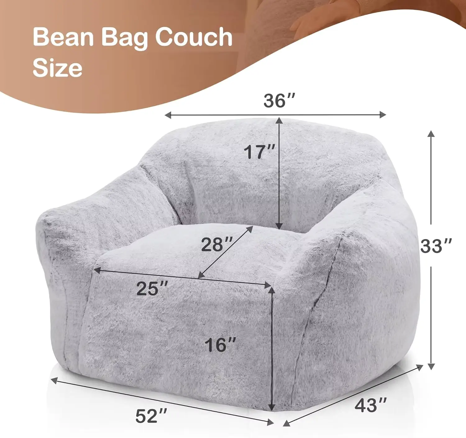 Oversized Lazy Sofa With Armrest and Compressible Shredded Foam