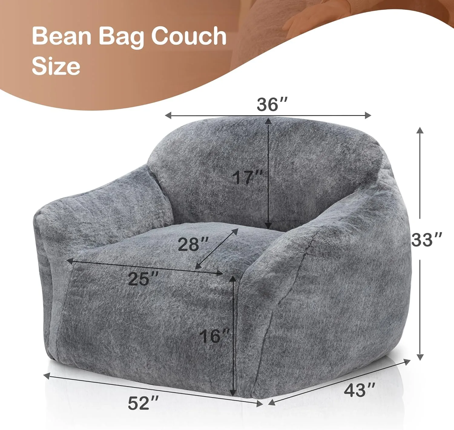 Oversized Lazy Sofa With Armrest and Compressible Shredded Foam